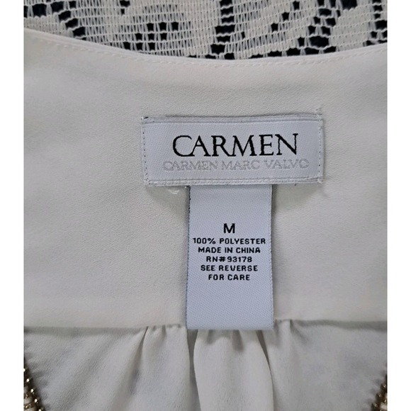 Carmen Marc Volvo Blouse M Ivory Zipper V Neck Long Sleeve Silky Beachy Wedding - Picture 3 of 9